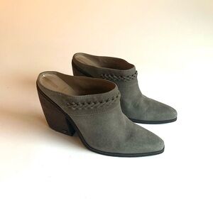 Sam Edelman Alison Olive Green Suede Genuine Leather Western Heel Mules size 9.5
